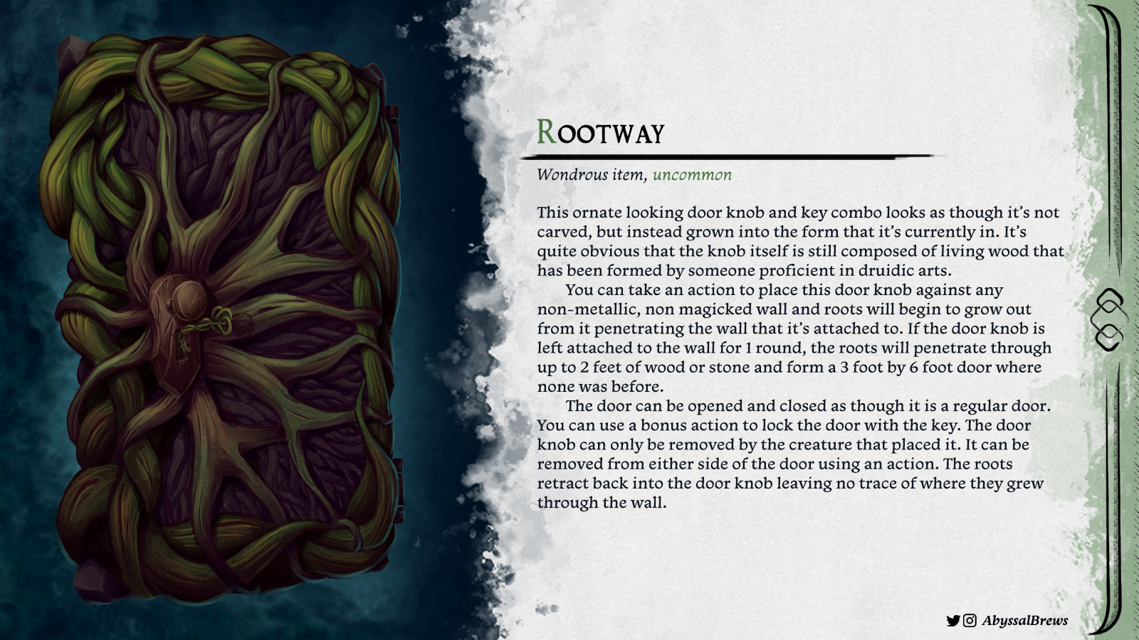 Illustration of Rootway, a free magic item for 5e by Abyssal Brews